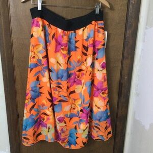 LuLaRoe 2X Lola A-Line Skirt with Orange and Blue Floral Design NEW